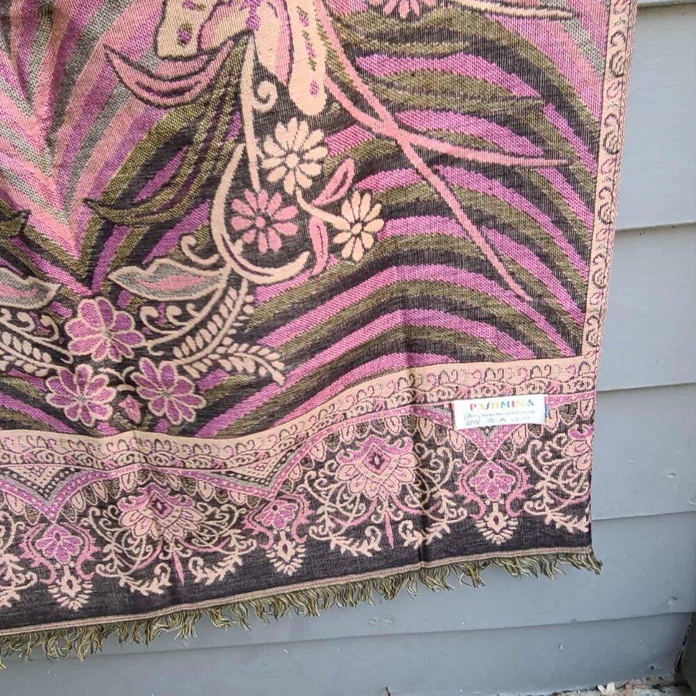 New Pashmina Brown Gold Mauve Floral Pashmina New - Picture 9 of 12